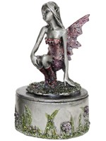 Coffret rond avec F�e accroupie en m�tal F�es en M�tal