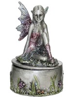 Coffret rond avec F�e assise en m�tal F�es en M�tal