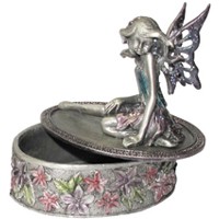 Coffret ovale avec F�e � genoux en m�tal F�es en M�tal