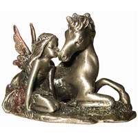 Petite F�e avec Licorne en m�tal F�es en M�tal