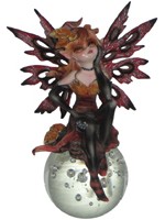 F�e Pixie pensive sur boule en verre F�es sur boule