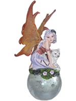F�e avec Tigre Blanc sur boule en verre F�es sur boule