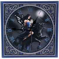 Horloge F�e bleue sur Licorne noire Horloges F�eriques