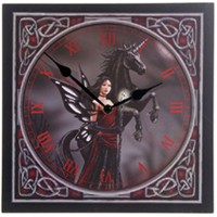 Horloge F�e rouge avec Licorne noire Horloges F�eriques