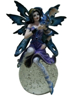 Grande F�e bleue avec Dragon sur boule en verre G�ante F�es sur boule