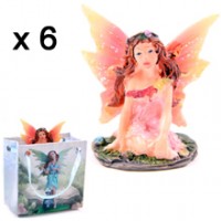 Lot de 6 Mini Figurines de F�es Roses + Sac Les Mini-F�es