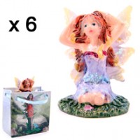 Lot de 6 Mini Figurines de F�es Mauves + Sac Les Mini-F�es