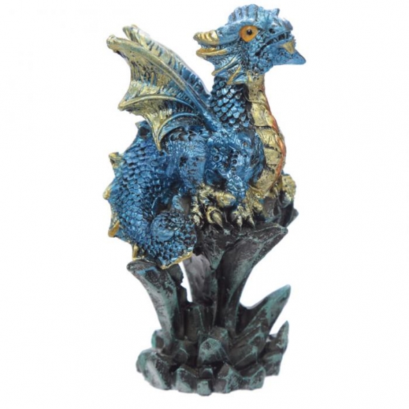 Grande Figurine Fée Dragon Bleu - Vague D'eau - Heroic Fantasy - Résine 28 Cm